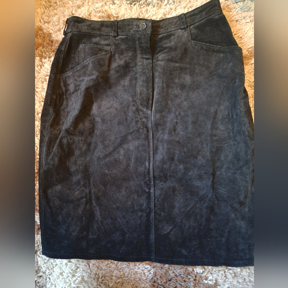 Vintage cripple creek black leather skirt